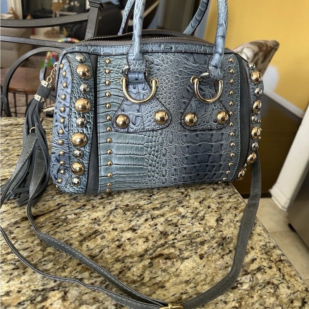 Stylish Blue Crocodile-Embossed Handbag